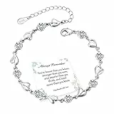 EXGOX Armband Silber Damen Liebes Herz 925 Sterling Silber Liebesherz Glänzender Kristall Diamant Verstellbares Armbänder für Damen und Mädchen