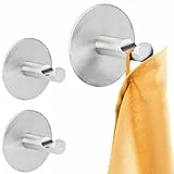 RICOO Klebehaken selbstklebend extra stark Handtuchhaken 3-er Set Wandhaken zum Kleben MH016-3 Handtuchhalter ohne Bohren Küche Badezimmer Kleiderhaken Edelstahl silber