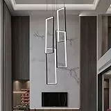 ZenithBeam Treppenhaus Kronleuchter Modern,150Cm Hoch Schwarz Led Pendelleuchte,4 Rechteckige Dimmbar Dekoratives Hängeleuchte FüR Villa Treppe Esszimmer Wohnzimmer,Hohe Decken Pendellampe LüSter