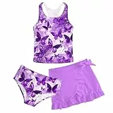 AIDEAONE Badeanzüge für Mädchen im Teenageralter Sommer Bikini Helle Farben Lila Schmetterling Dreiteiliges Set Schwimmkostüm Urlaub Strand 8-9 Jahre