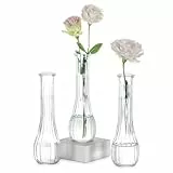 NUPTIO Kleine Glasvasen für Tischdeko Blumenvase: 3 Stück 21,7cm Hoch Schmale Klein Vase für Hochzeitsdeko - Durchsichtig Gerippte Vasen Set für Wohnzimmer Geburtstag Party Deko