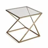 Versa Trento Beistelltisch für das Wohnzimmer, Schlafzimmer oder die Küche. Moderner, niedriger Tisch, Maßnahmen (H x L x B) 51 x 51 x 51 cm, Glas und Metall, Farbe: Gold