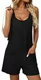 Adigau Ärmellose Latzhose für Damen, lässig, gestreift, dehnbar, weites Bein, Baggy-Jumpsuits, verstellbarer Schultergurt, Latzhose, Urlaubsshorts mit Taschen, S-XL, Schwarz , M