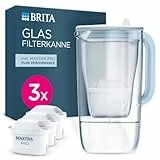 BRITA Wasserfilter Kanne Glas hellblau (2,5l) inkl. 3 MAXTRA PRO Pure Performance Kartuschen – Premium Kanne aus Glas mit Smart Light LED & Klappdeckel – filtert Verunreinigungen, Kalk, Metalle usw.