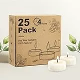 Ashlux 25 Stück 4 Stunden Weiß Teelichter, Natürlich, rauchfrei und unbeduftet – Acrylbecher Teelicht für Weihnachten, Hochzeit, Geburtstag & Party