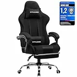 GTPLAYER Gaming Stuhl Stoff, Bürostuhl Massage Gaming Sessel Ergonomischer Gamer Stuhl mit Fußstütze, Gepolstert Gaming Chair, Drehsessel 150KG, schwarz