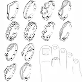 VURYAPI 12 Stück Zehenringe aus 925er Sterlingsilber für Damen, offene, verstellbare Bandringe, Schmuckset