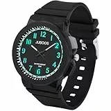 Juboos Armbanduhr Kinder,Kinderuhr Jungen Mädchen Analog Quartz Uhr mit Armbanduhr Licht 50M Wasserdicht Outdoor Sports Jugend Uhr 7-16 (Helles Schwarz)