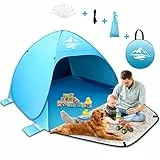 Mimajor Strandmuschel Pop Up Strandzelt, Automatischer Tragbarer Sonnenschutz für 2-4 Personen, UPF 50 UV-Sonnenschutz, Strandschatten, Cabana, Luftbelüftet, Wasserdicht, für Familien, Strand, Park
