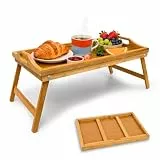Relaxdays Betttablett klappbar, Essenstablett mit Füßen, Frühstück im Bett, Bambus & MDF, HxBxT: 23 x 60 x 30 cm, natur