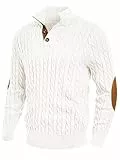 JMIERR Herren Pullover mit Zopfmuster lässiger Stehkragen grobe Freizeit-Strickpullover mit 1/4-Knöpfe Winterpullover Herren Weiß S