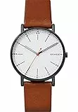 Skagen Herrenuhr Signatur, Dreizeiger Uhrwerk, 40mm Midnight Edelstahlgehäuse mit Lederarmband, SKW6374