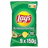 Lay's Kräuterbutter Geschmack - Knusprig gewürzte Kartoffelchips für eine gelungene Party (9 x 150 g)