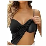 Generisch Top mit Integriertem BH Damen Baumwolle Unterhemden & BH-Hemden Ohne Bügel Spaghetti Tank Tops Mit Cups Einfarbige Bequeme Baumwolle Built In Bra BH Hemd Frauen Camisole
