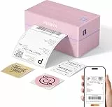 MUNBYN DHL Etikettendrucker Bluetooth, Label Printer 4x6 Versandetiketten Drucker, Thermodrucker Labeldrucker für Shopify Zalando Ebay Etsy Amazon DPD UPS, mit 25 Etiketten, ITPP130B Rosa