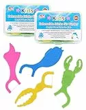 64PCS Zahnseide-Stick-Kinder Zahnseide für engen Zahnzwischenräume Zahnseidesticks Ocean Kids Floss Dental Sticks Zahnseide mit kindergerechtem Griff in 4 bunt Tierformen, 2er Pack je 32 Stück