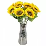 tyokas 8 Stück Kunstblumen für Draußen Sunflower Deko Blumen Künstliche Balkonpflanzen Unechte Blumen für Balkon Sunflower Decorations für Innen und Außendekoration, Hochzeiten, Blumensträuße