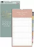 Spielefabrik® Familienkalender 2027 Familienplaner 5 Spalten WEGE ZUM GLÜCK 23 x 43 cm Minimalistischer Sprüche Kalender mit Aphorismen Puristischer Wandkalender 5 Spalten für Loft & Büro mit Sticker