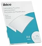 Ibico Laminierfolien A4 150 Mikron (2 x 75 mic), 100 Stück, Glänzende Heißlaminierfolien, Abgerundete Ecken, Dünn und transparent, Kristallklar, Ideal für Büro oder Schule, 627316