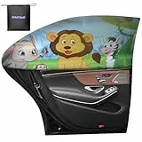 PEMOTech Sonnenschutz Auto Baby, 2 Pack UV-Schutz Sonnenschutz Auto Kinder Cartoon Animal Design, Universal dehnbar Sonnenschirme, Privatsphäre schützen für Kinder, Familie, Haustiere