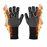 GDPLAN Hitzebeständige Grillhandschuhe bis 800°C – Anti-Rutsch Silikon BBQ Handschuhe mit Langer Stulpe – Ofenhandschuhe für Grillen, Backofen, Kochen & Hochtemperatur-Arbeiten. Schwarz (1 Paar)
