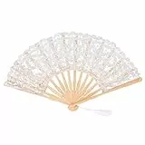 TOPINCN Faltbarer Handfächer aus Baumwollspitze, Bestickter Braut-Handfächer mit Bambusstäben für Hochzeitsdekoration, Tanzparty (Beige)
