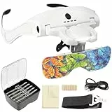 ARTDOT Lupe mit Licht als Diamond Painting Zubehör, USB Ladung mit 4 LED Licht & 2 Einstellbarer Helligkeit Lupenbrille mit Licht für Brillenträger, Kopflupe für Modellbau Juweliere