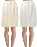 Hanpceirs 2 Stück Damen Petticoat Unterröcke für Damen halbe Slips für unter Kleider Satin Rock Extenders 50cm Weiß und Beige L
