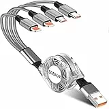 SDBAUX Multi USB Kabel, [3A/1M] Universelles 4 in 1 Einziehbares Ladekabel mit 2*Phone/Micro USB/Typ C Anschlüssen, für iOS Telefon, Android Galaxy, LG, Sony, Moto, Xiaomi, Oneplus, Honor View, PS4