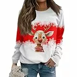 Generisch Pullover Damen Sweater Langarmshirts für Bekleidung Weihnachtsshirt Langarm Wieiym Sweatshirt Oversize Damenpullover Oberteile Rot L