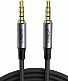 UGREEN Aux Kabel 3.5 Klinke auf 3.5 Klinke Kabel 3.5mm klinkenkabel 4 Polig unterstützt Mikrofon für Headset(CTIA), Handy, Auto Radio, MP3 Player, Lautsprecher, PS4, Xbox One usw.(0.5m)
