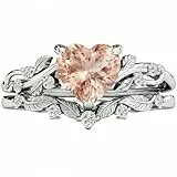 SILACETE 10K 14K 18K Gold Herz Morganit Verlobungsring Set für Damen Blatt Art Deco Ring Herzschliff Vintage Ranke Morganit Braut Hochzeits Versprechen Ring Set Größe4~15