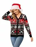 Totatuit Rentier Pullover Damen Ugly Christmas Sweater Strickpullover Winter Weihnachten Unisex Lustiger Weihnachtspullover für Party und Alltag Schwarz M