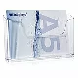 VITAdisplays DIN A5 Tischprospektständer als Flyerständer im Querformat, transparenter Flyerhalter und standfester Tisch-Prospekthalter, 2 Stück