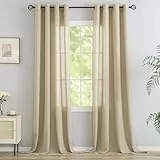 VOILYBIRD Natürliche Leinenstruktur Vorhänge mit Ösen Leinen Gardinen für Fenster Wohnzimmer (Khaki, HxB 220x140 cm, 2 Stück)