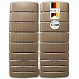 4rain Slim Regentonne Wandtank-Set 1000 Liter Taupe – 2 x 500 L Wandtank inkl. Verbinder – Platzsparender Wassertank – Frostsichere Regenwassertonne/Wasserfass für Garten – Regentank/Wasserfass