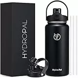 HydroPal Trinkflasche Edelstahl - 1900ml mit Strohhalm und Henkel, BPA-Frei, Kohlensäure geeignet, flasche Metall, Aesthetic trinkflasche für Fitnessstudio