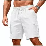 ZWDC Herren Cargo Shorts Kurze Hose Männer Bermuda Sommerhose mit Elastischem Gummibund und Kordelzug Seitliche Taschen mit Druckknopf Regular Fit Freizeithose für Outdoor Wandern und Strand
