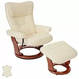 Robas Lund Sessel Relaxsessel mit Hocker Leder, TV Sessel Belastbarkeit bis 130 Kg, Beige