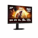 AOC Q27G4XD 27 Zoll WQHD Gaming Monitor, 180Hz, Fast IPS Panel, 1ms GtG, HDR400, G-Sync Compatible, Höhenverstellung,(2560x1440 HDMI 2X 2.0 DP 1x 1.4) Schwarz