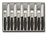 Victorinox Classic, Profi Tafelbesteck, 12-teilig, Extra Scharfe Klinge, Wellenschliff, 11 cm, Rostfreier Stahl, schwarz