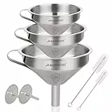 HAUSPROFI Premium Edelstahl Trichter Set (3 Größen) mit 2 Feinsieben - Profi-Küchentrichter aus 304 Edelstahl für Flüssigkeiten, Öle, Pulver - Spülmaschinenfest, 11/13/15 cm