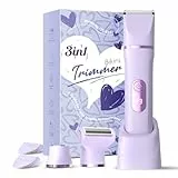 Rasierer Damen, 3-in-1 Intimrasierer für Frauen, für Körper & Intimbereich mit LED-Anzeige, Damenrasierer elektrisch IPX7, Wiederaufladbar mit USB-Ladestation, Trimmer Damen nass & trocken, Violett