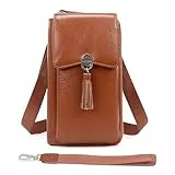 Pearl Angeli Leder Umhängetaschen für Damen mit Nylongurten, Braun, Kleine