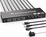 USB3.0 KVM Switch HDMI 4 Ports 4K@60Hz Simulation EDID, ESKEVE HDMI2.0 KVM Switch 4 PC 1 Monitor 2K@120Hz für 4 PC Teilen 1 Monitors und 4 USB3.0-Geräte, mit Wired Remote und HDMI+USB3.0 Kabeln