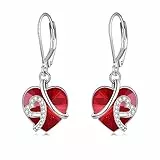 AOBOCO Herz Ohrringe Damen, 925 Sterling Silber Creolen baumeln mit Blau Kristallen, Geburtstag Geschenke für Frau Mutter… (Rot Leverback)