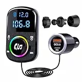 GizmoVine Bluetooth Adapter Auto, FM Transmitter Bloototh freisprecheinrichtung für Autoradio, Unterstützung Handy Freisprechanlage, Schnell-Ladung, Musik MP3 Player, SD-Karte mit Lichtschalter