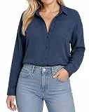 JDY Damen Musselin-Bluse Langarm Hemdbluse Oversize JDYTheis Loose Shirt 15271018 Vintage Indigo S