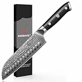KEEMAKE Santoku Messer Damastmesser 17,8cm, Küchenmesser Scharf 67 Schichten Damaststahl für Fleisch Fisch, Profi Messer Kochmesser für Koch und Auszubildenden
