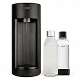 Mysoda: Stilvoller Glassy Wassersprudler aus Holzkomposit und Aluminium (ohne CO2-Zylinder) mit 1-Liter-Glasflasche & BPA-freier 1-Liter-Plastikflasche - Schwarz